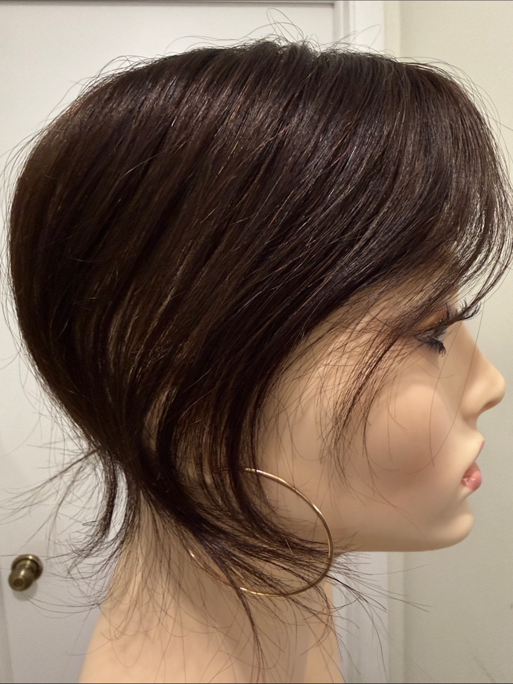 💯% 10” HUMAN HAIR Topper with Eyelashes and Wear/Care Instructions in Dark Brown - Picture 6 of 11